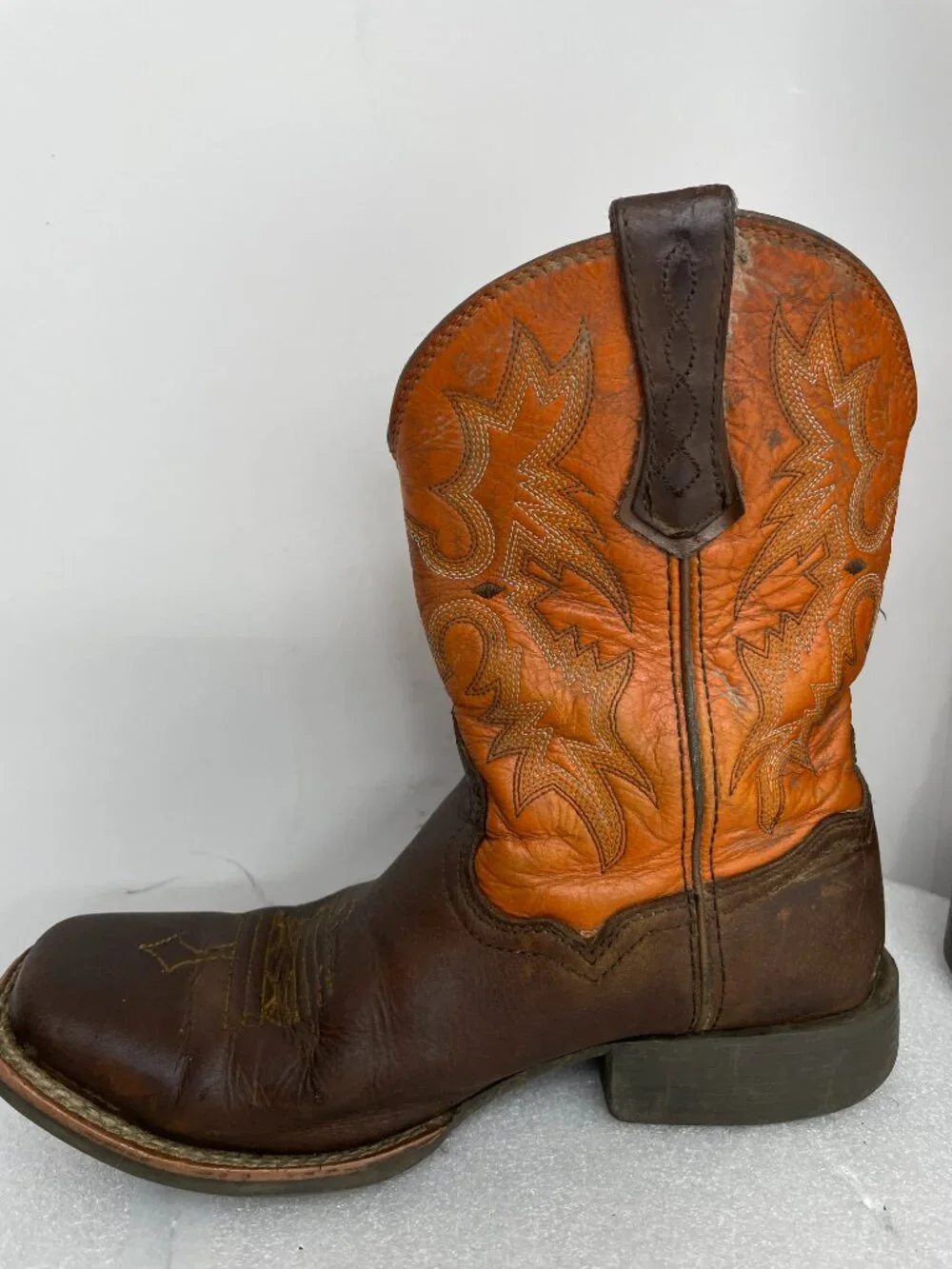 Ariat Tombstone Orange Western Cowboy Square Toe Boots Boys Kids Youth Size 3